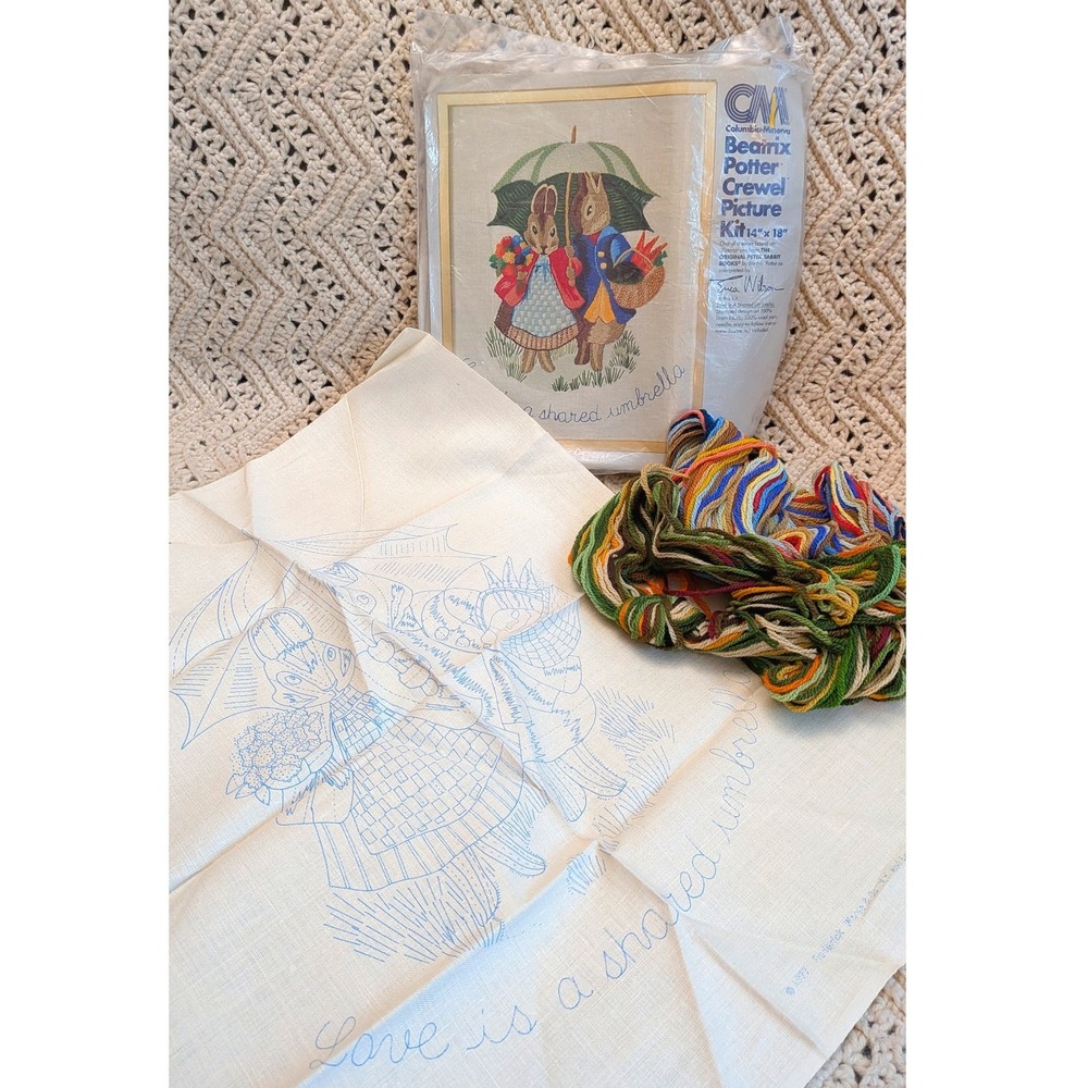 Vintage 1977 Columbia Minerva Beatrix Potter Crewel Kit Cottagecore Embroidery